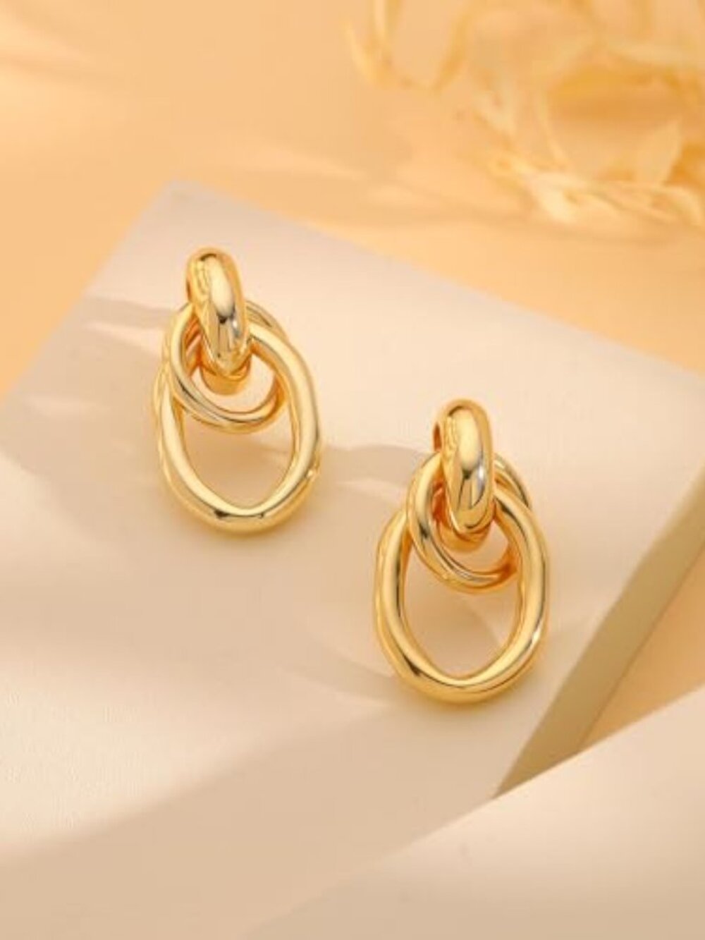 14K Gold Plated Chunky Statement Earrings for‎ Women Hypoallergenic